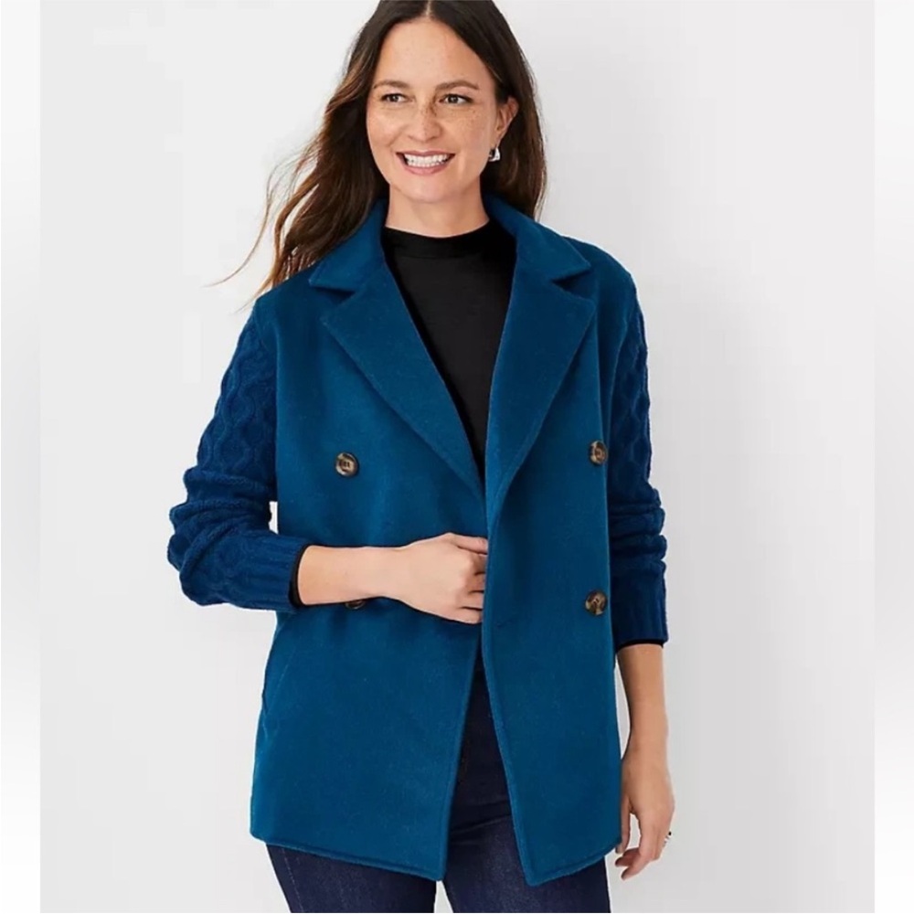 Ann Taylor Sweater Jacket Cable Knit Sea Storm Blue Size Small New with Tags